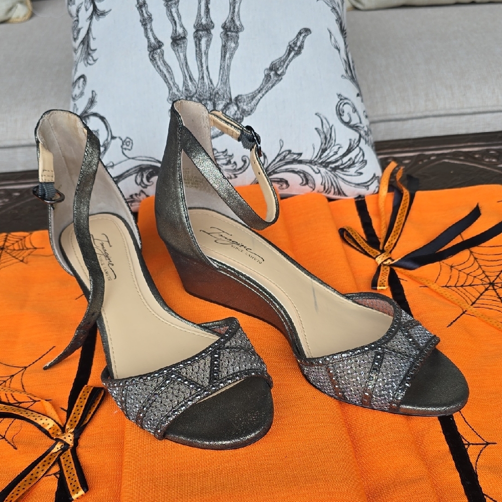 Vince Camuto Black Shimmering Wedge Sandals